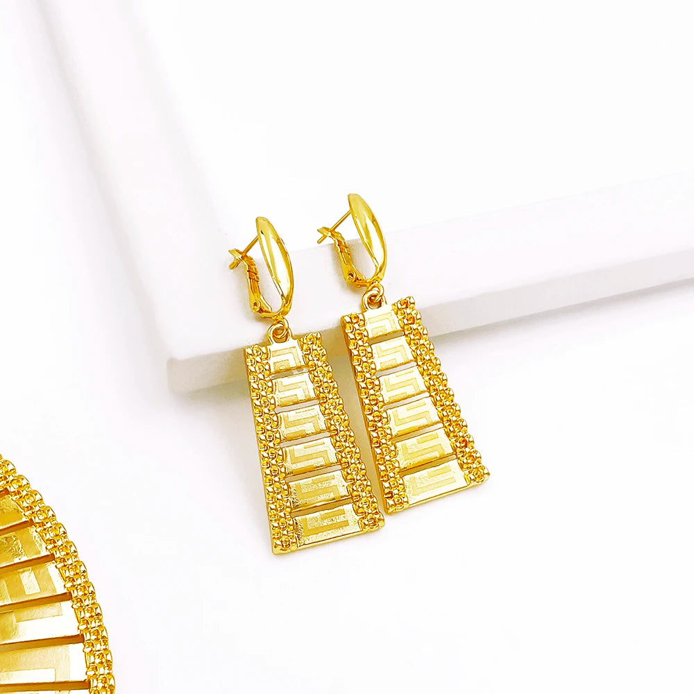 Dubai Jewelry Set Women Luxury Design High-end Gold Plated Necklace Bangle Earring Ring Daily Wear Accessory Ideal Gift