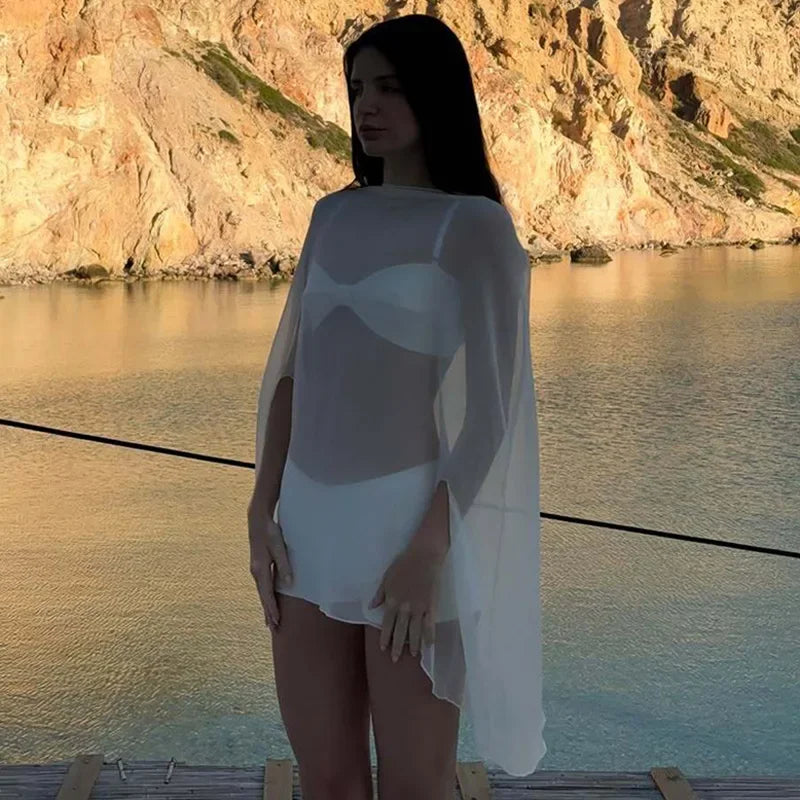 Woman Clothes See-through Chiffon Blouses Sexy Fashion Solid Cover-ups Ladies Elegant Night Club Tops White Black Streetwear