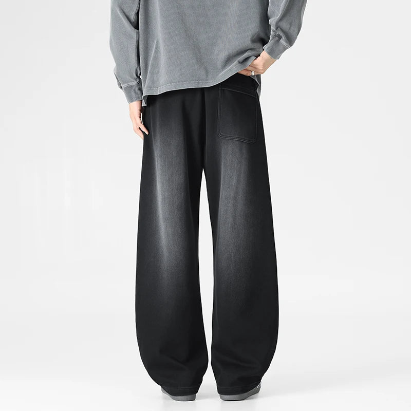 Baggy Jeans Men's Fashion 2026 New Wide Leg Straight Casual Drawstring Trousers Men's Clothing Fashion Vintage Denim Pants