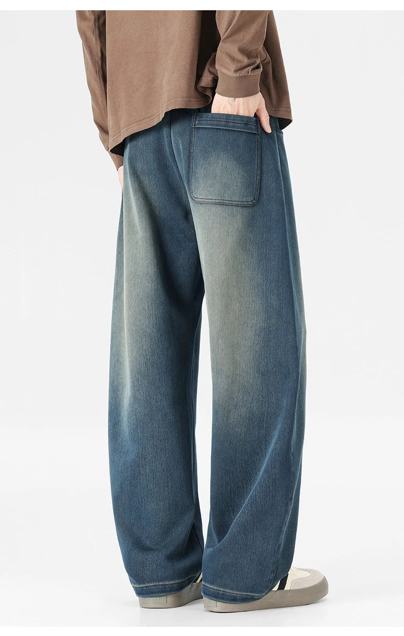 Baggy Jeans Men's Fashion 2026 New Wide Leg Straight Casual Drawstring Trousers Men's Clothing Fashion Vintage Denim Pants