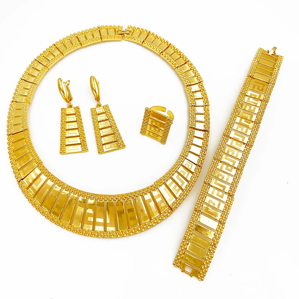 Dubai Jewelry Set Women Luxury Design High-end Gold Plated Necklace Bangle Earring Ring Daily Wear Accessory Ideal Gift